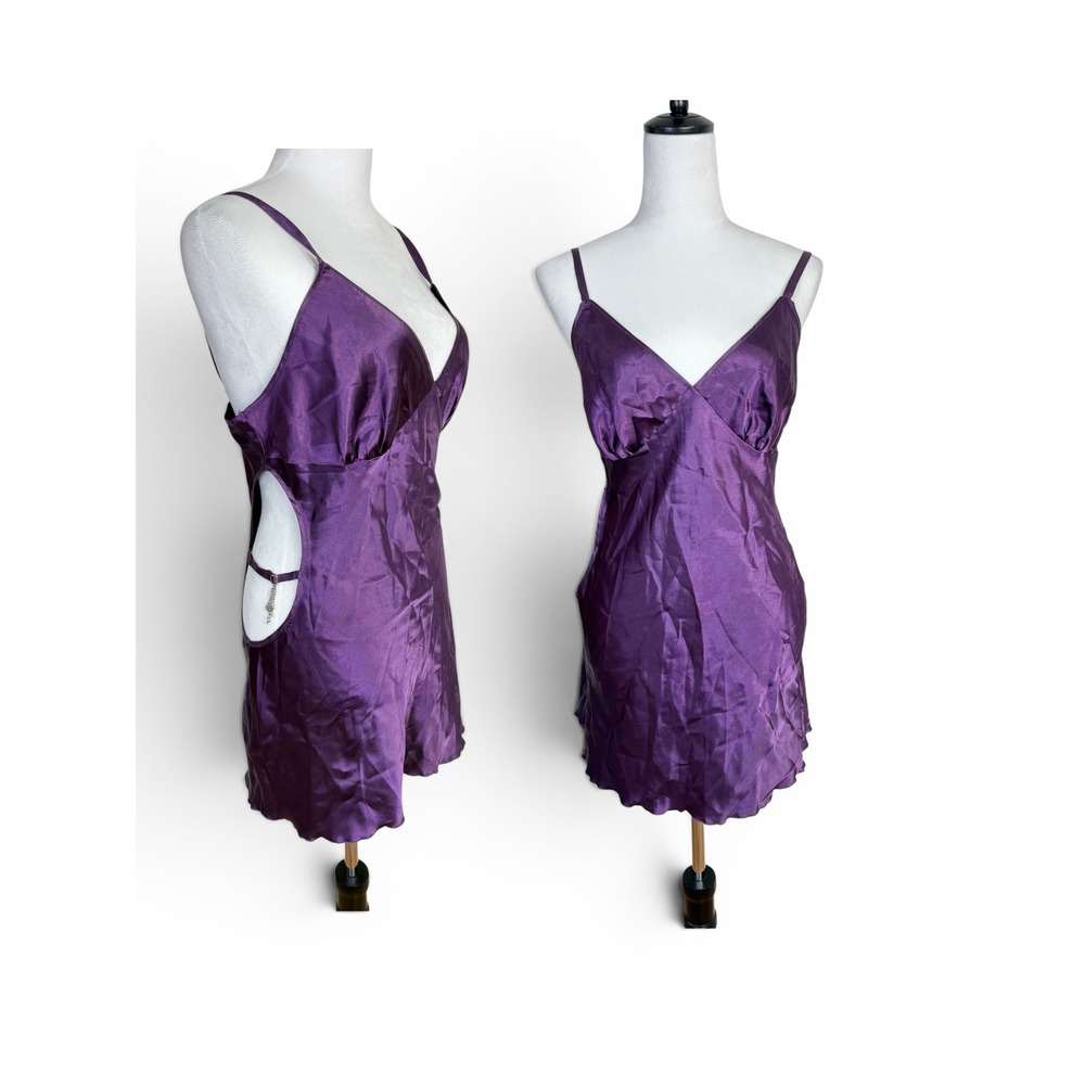 Y2K Vintage Whimsigoth Purple Empire Waist Cutout Side Slip Dress‎ Size Large